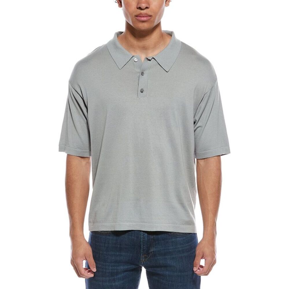 Frame Denim Mens Frame Silk-Blend Polo Sweater, Grey